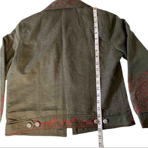 Carole Little Women Olive & Red Embroidered Silk Jacket Blazer Sz SP Shacket - Picture 9 of 11